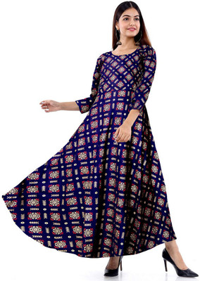 zalya Women Gown Gold, Blue Maxi/Full Length Dress