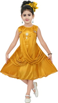 Chandrika Girls Midi/Knee Length Casual Dress(Yellow, Sleeveless)