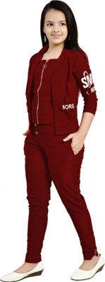 NEYSA Girls Casual Blazer and Pant Set(Maroon Pack of 1)