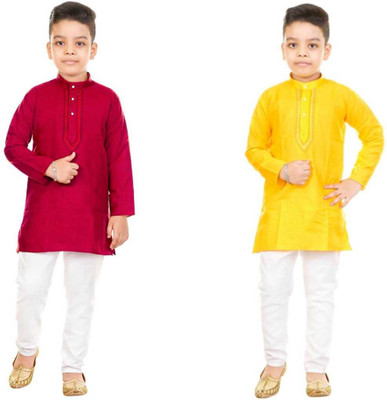 Fashion Garments Boys Festive & Party Kurta and Pyjama Set(Multicolor Pack of 2)