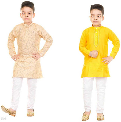 Shine Club Boys Wedding Kurta and Pyjama Set(Yellow Pack of 2)