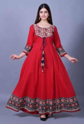 SANGAKURTI Women Printed Anarkali Kurta(Red)