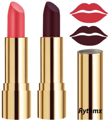 RYTHMX Creme Matte Lipsticks Two Piece Set in Modern Colors Code no-25(Carrot Red, Dark Wine, 8 g)
