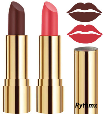 RYTHMX Creme Matte Lipsticks Two Piece Set in Modern Colors Code no-31(Chocolate Brown, Carrot Red, 8 g)