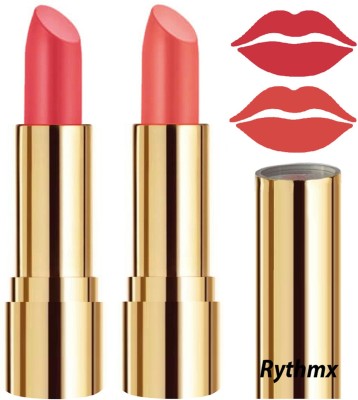 RYTHMX Lipstick Makeup Set of 2 Pcs Creme Matte Collection Long Stay on Lips Code no-251(Carrot Red, Peach, 8 g)