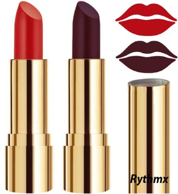 RYTHMX Creme Matte Lipsticks Two Piece Set in Modern Colors Code no-100(Reddish Orange, Dark Wine, 8 g)