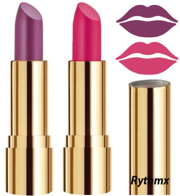 RYTHMX Lipstick Makeup Set of 2 Pcs Creme Matte Collection Long Stay on Lips Code no-284(Light Purple, Magenta, 8 g)