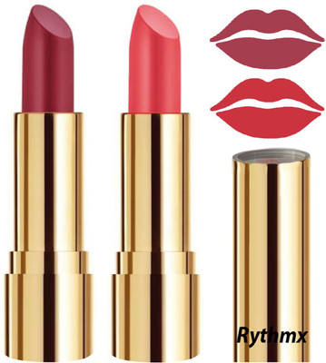 RYTHMX Creme Matte Lipsticks Two Piece Set in Modern Colors Code no-49(Dark Pink, Carrot Red, 8 g)