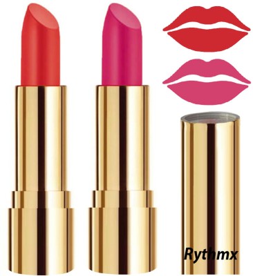 RYTHMX Creme Matte Lipsticks Two Piece Set in Modern Colors Code no-74(Orange, Magenta, 8 g)