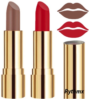 RYTHMX Creme Matte Lipsticks Two Piece Set in Modern Colors Code no-14(Brown, Blood Red, 8 g)