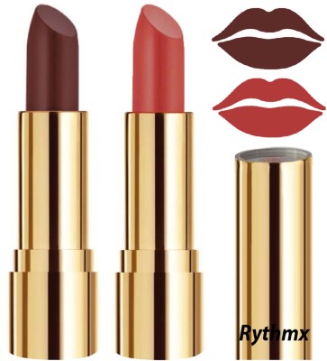 RYTHMX Lipstick Makeup Set of 2 Pcs Creme Matte Collection Long Stay on Lips Code no-255(Chocolate Brown, Dark Peach, 8 g)
