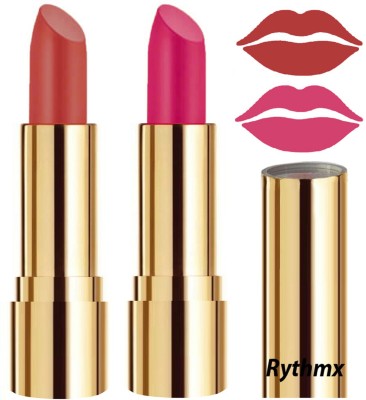 RYTHMX Lipstick Makeup Set of 2 Pcs Creme Matte Collection Long Stay on Lips Code no-268(Dark Peach, Magenta, 8 g)