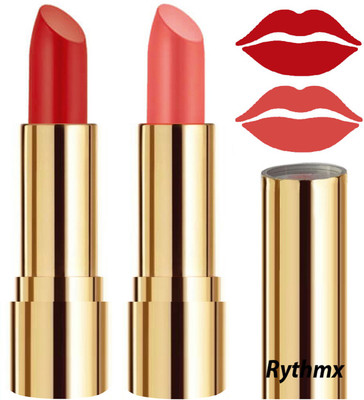 RYTHMX Lipstick Makeup Set of 2 Pcs Creme Matte Collection Long Stay on Lips Code no-329(Reddish Orange, Peach, 8 g)