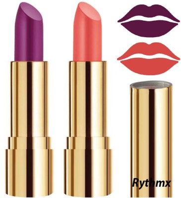 RYTHMX Lipstick Makeup Set of 2 Pcs Creme Matte Collection Long Stay on Lips Code no-315(Passion Purple, Peach, 8 g)