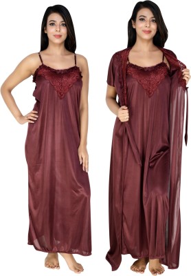 Fetify Women Nighty with Robe(Brown)