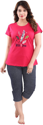 Attempt Women Printed Pink Top & Capri Set