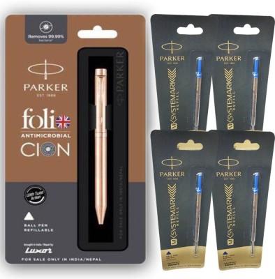 PARKER Folio Antimicrobial Cion (1pen with 4 refills) Ball Pen(Pack of 5, Ink Color - Gold)