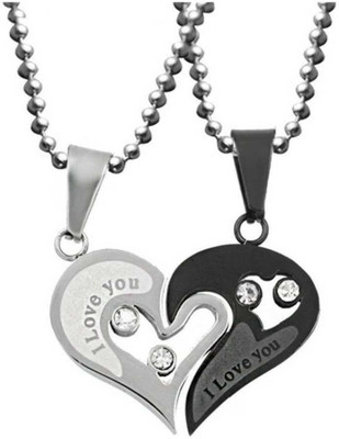 VIANSH 2pcs His and Hers Heart-shape I Love You Couple Locket Metal Pendant Set Rhodium Alloy Locket Set