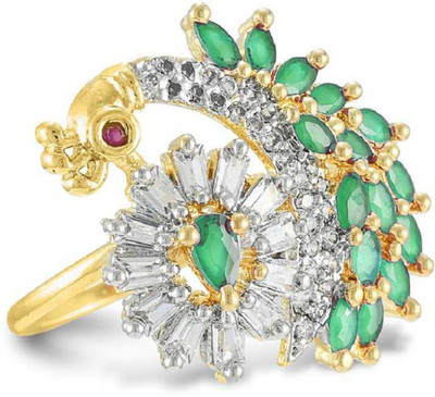 murlidhar creation Beautiful Designer Peacock Ring Brass Diamond Gold Plated Ring