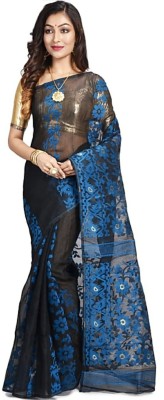 Krishneshwari Self Design, Woven Jamdani Cotton Silk Saree(Black)