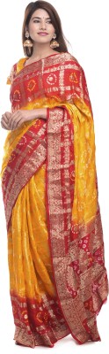 Stylish Sarees Self Design, Woven, Checkered Bandhani Jacquard, Art Silk Saree(Red, Gold)