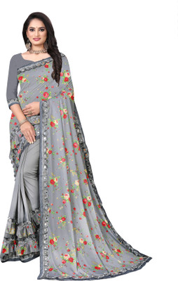 Vihan Fab Embroidered Bollywood Lycra Blend Saree(Grey)
