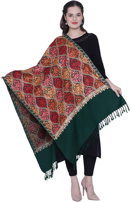 Feathers Pashmina Embroidered Women Shawl(Green, Multicolor)