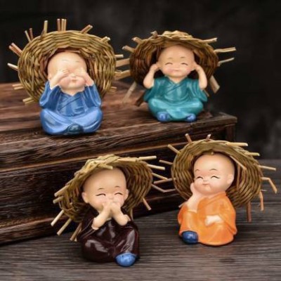Agarwal Trading Corporation Set of 4 Baby Monk Hat Buddha Figurines - for Car Dashboard | Home Decor| Office Decor| Gifting for Pregnant Women| Diwali Decor| Vaastu Decor| Fengshui Decorative Showpiece Decorative Showpiece  -  6 cm(Polyresin, Multicolor)