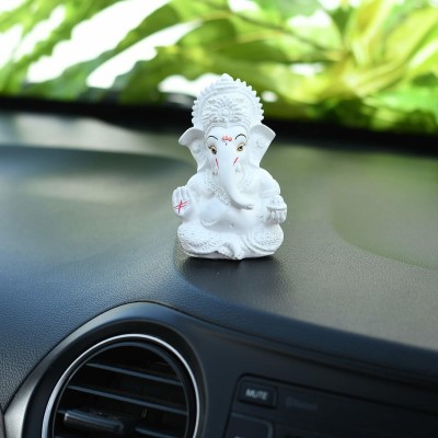 CraftVatika Ganesha Idol Statue For Dashboard Decorative Showpiece  -  8.89 cm(Marble, White)