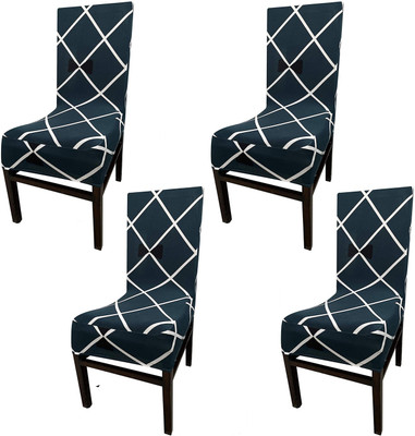 HOUSE OF QUIRK Polyester 1 Seater Chair Checkered Cover(Pack of 4 Blue)