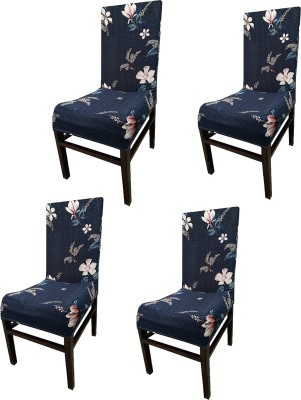 HOUSE OF QUIRK Polyester Floral Chair Cover(Blue Pack of 4)