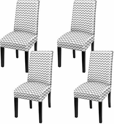 HOUSE OF QUIRK Polyester 1 Seater Chair Abstract Cover(Pack of 4 White)