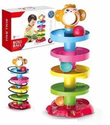SR Toys Exclusive Collection of Toddler Basic Toys for Kids ,Baby,Boys & Girls, 5 Layer Ball Drop and Roll Swirling Tower Set, Baby Rolling Ball Bell Toys Pile Tower Puzzle Toy (Multi character) (Multicolor)(Multicolor)