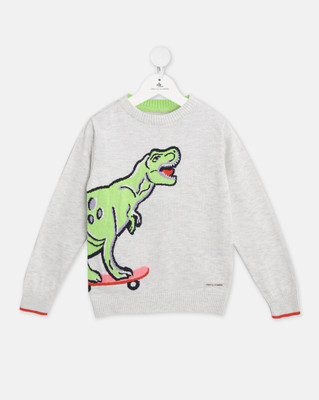 Cherry Crumble by Nitt Hyman Printed Round Neck Casual Boys & Girls Grey Sweater