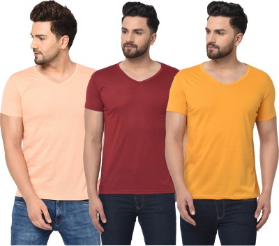 Jangoboy Solid Men V Neck Multicolor T-Shirt