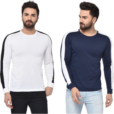 UNICUS APPAREL Solid Men Round Neck White, Blue T-Shirt