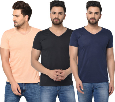 Unite Wear Solid Men V Neck Multicolor T-Shirt