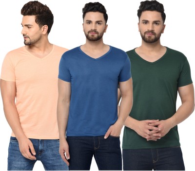 Adorbs Solid Men V Neck Dark Blue, Dark Green, Orange T-Shirt