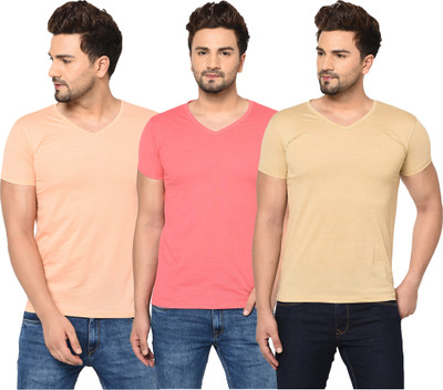 Tivy Solid Men V Neck Multicolor T-Shirt