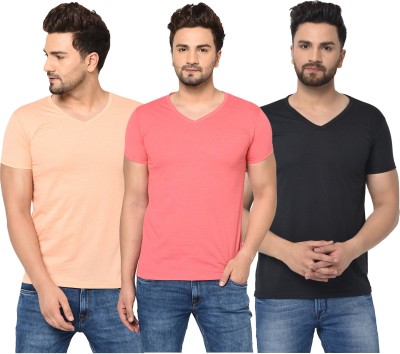 Adorbs Solid Men V Neck Black, Pink, Beige T-Shirt