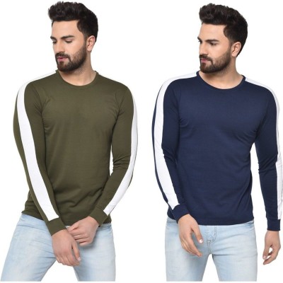 GLITO Solid Men Round Neck Dark Blue, Dark Green T-Shirt