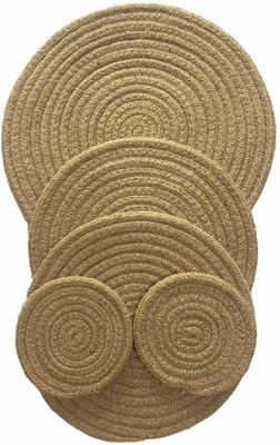 pepme Round Pack of 6 Table Placemat(Beige, Jute)