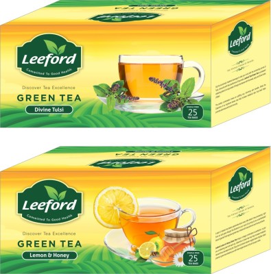 Leeford Green Tea Divine Tulsi & Lemon with Honey For Refreshing Flavor Combo Pack (2 x 25 Tea Bags) Green Tea Bags Box(2 x 25 Bags)