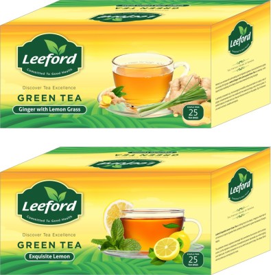 Leeford Green Tea Ginger with Lemon Grass & Exquisite Lemon For Refresh Mind and Healthy Body Combo Pack (2 x 25 Tea bags) Green Tea Bags Box(2 x 25 Bags)