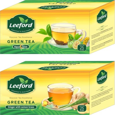 Leeford Green Tea Aqua Slim & Ginger with Lemon Grass With Grcinia Cambogia and Nettle Leaves Combo Pack (2x 25 Tea bags) Green Tea Bags Box(2 x 25 Bags)