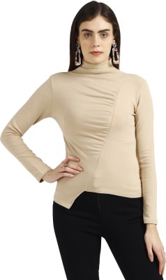 ikichic Casual Full Sleeve Solid Women Beige Top