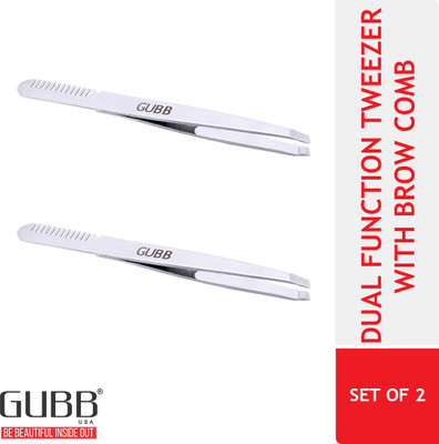 GUBB Slant Tip Tweezer For Hair Removal, Eyebrows & Upper Lips With Eyebrow Comb Pack of 2