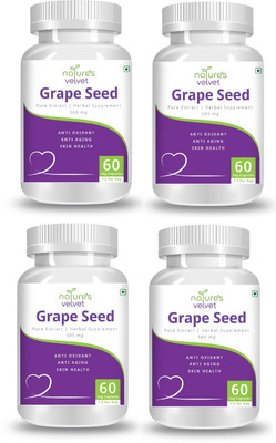 Natures Velvet Lifecare Grape Seed Pure Extract 500 mg, 60 Veggie Capsules - Pack of 4(4 x 60 No)