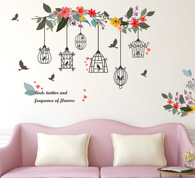 Wallzone 130 cm Birds Cages Removable Sticker(Pack of 1)