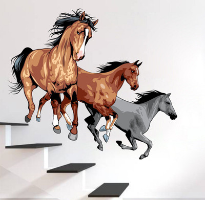 TRIDENT 100 cm Running Horses Removable Sticker(Pack of 1)